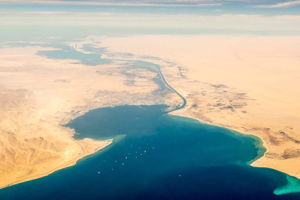 Aerial view of the suez canal