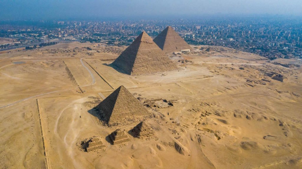 Aerial view of the Pyramids of Giza